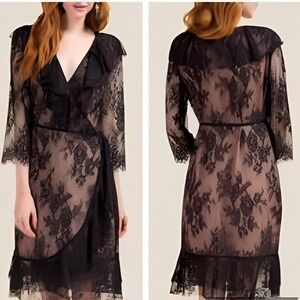 Francescas Black Lace Wrap Dress Sheer Whimsigoth Romantic Fairy Grunge